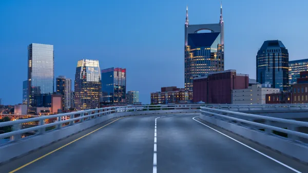A highway with the Nashville skyline visible.