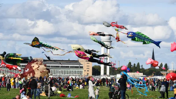 Unique kites up to 40 meters long provided a flying spectacle above Tempelhofer Feld, Berlin, Germany.