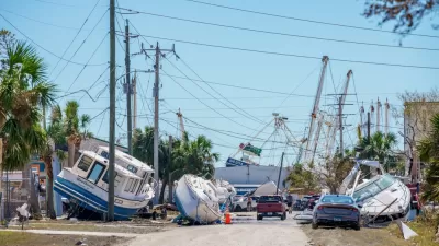 Boats in the street in Ft. Myers, Florida after Hurricane Ian storm surge