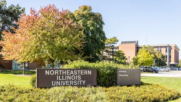 Sign for Northeastern Illinois University at front of campus in Chicago, Illinois.