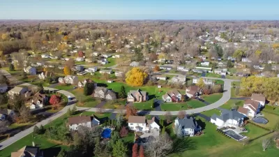 Aerial view of large suburban homes in Rochester, New York
