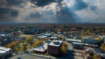 Aerial view of Decatur, Georgia with cloudy sky