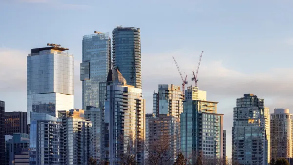 Vancouver city skyline with construction crane.