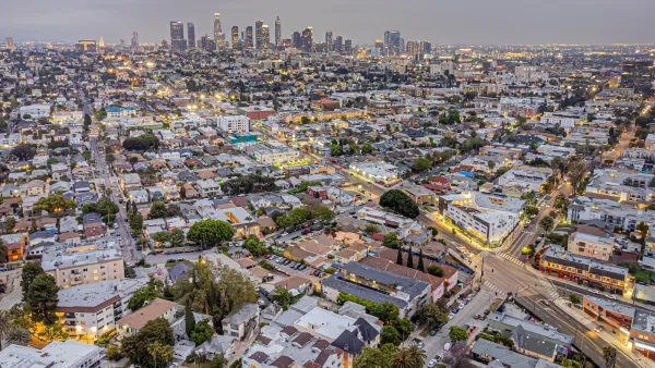 Aerial view of downtown Los Angeles from Rampart Village neighborhood.