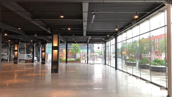 Vacant first floor with concrete floor of office building in New York City.