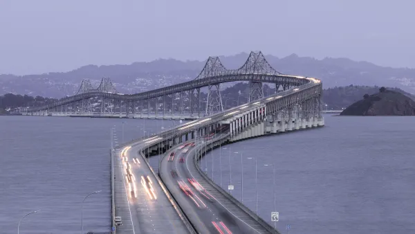 Richmond-San Rafael Bridge in Bay Area at dusk.