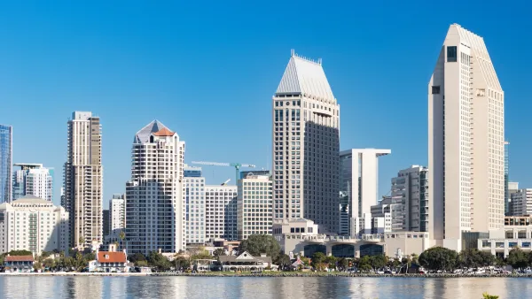 View of downtown San Diego high-rises from water.
