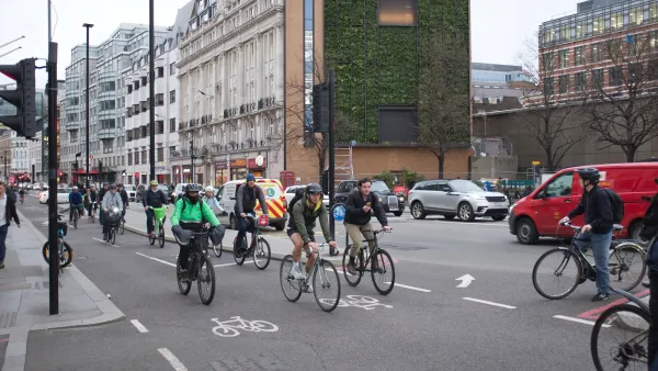 Busy bike lane in London, England.