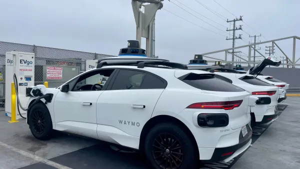 A fleet of Waymo robotaxis