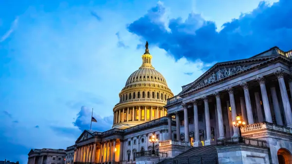 U.S. Capitol dome at dusk.