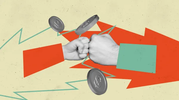 Graphic of two fists bumping each other with coins flying out of middle against orange and yellow backdrop.