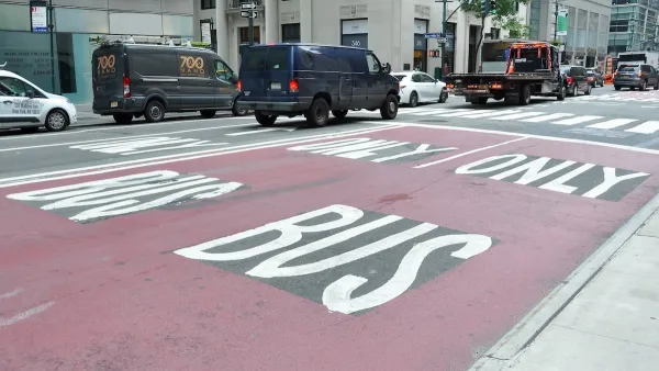 A painted bus lane in NYC.