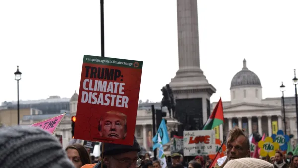 Anti-Trump signs at climate change protest in London, UK.