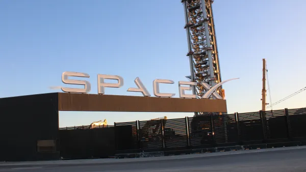 A SpaceX sign in Brownsville, Texas.