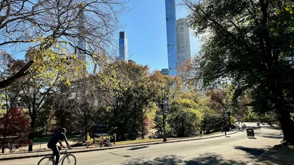 People bike and ride in carriages around Central Park's loop.