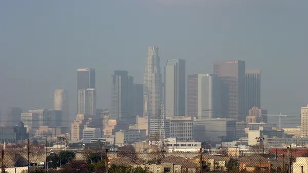 Downtown Los Angeles California engulfed in smog.
