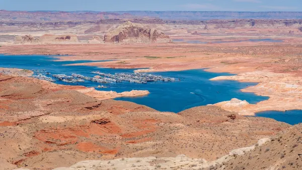 Lake Powell with much of the water evaporated.