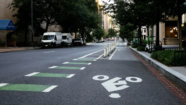 Protected bike lane on two-lane street in Washington, D.C.