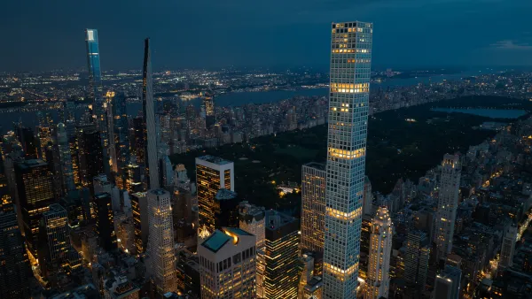 An illuminated highrise in NYC
