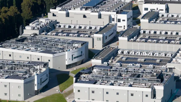 A birds eye view of a data center.
