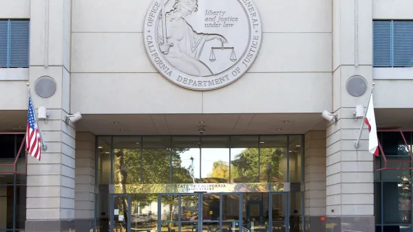 Front of California state attorney general building in Sacramento, California.