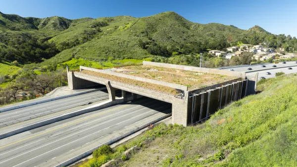 The Aerial Wallis Annenberg Wildlife Crossing over the 101 freeway.