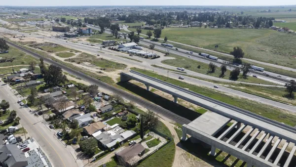 Construction on viaduct for California High-Speed Rail trains near Fresno, California,