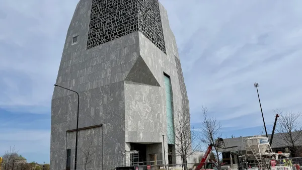 Grey tower, part of the obama Presidential Center in Chicago, Illinois.