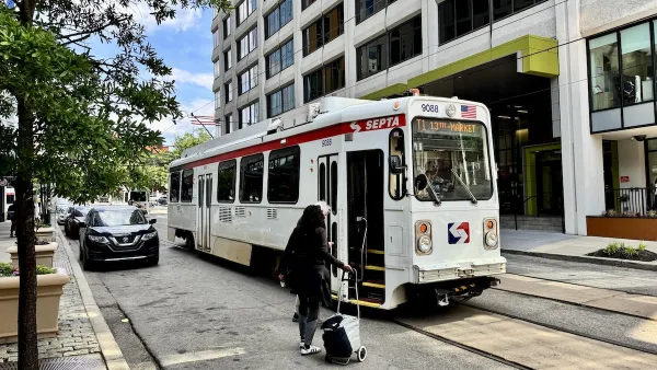 A person boards a SEPTA bus.