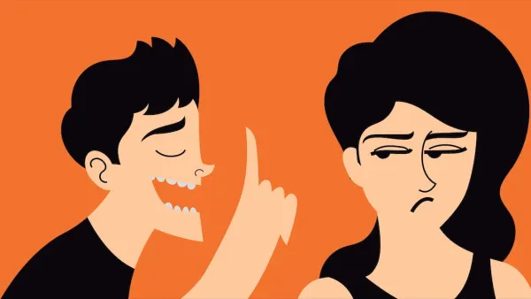 Art of a man mansplaining to a woman who is tired of listening