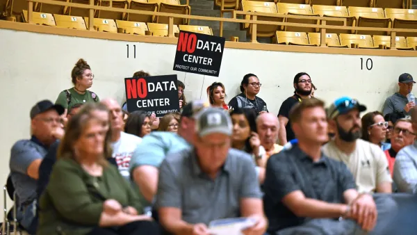 No Data Center Protestors inside the Civic auditorium during the town hall meeting in Emporia, Kansas.