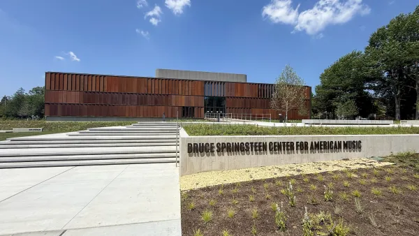 Steel facade of Bruce Springsteen center in Long Branch, New Jersey.
