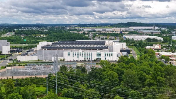 An aerial view of a large data center in Virginia