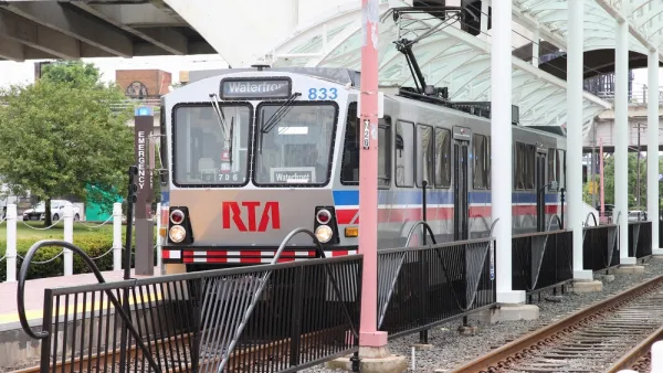 RTA train at above-ground platform in Cleveland, Ohio