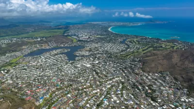 Aerial view of residential development near beach in Oahu, Hawaii