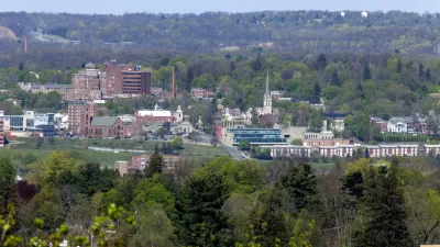 Aerial view of small town of Beacon, New York in the Hudson Valley