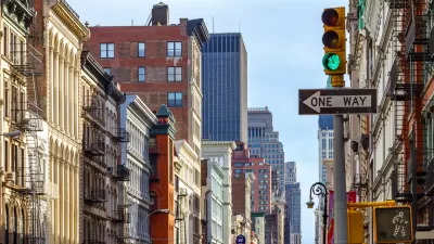 View of New York City apartment buildings.