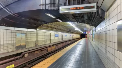 Empty subterranean train platform in Jersey City, New Jersey