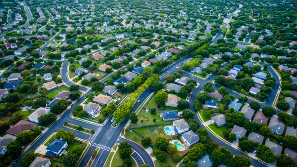 Aerial view of suburban single-family homes 