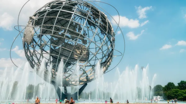Giant metal globe sculpture in Flushing Meadows Corona Park in Queens, New York City.