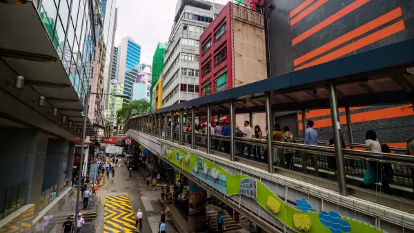 Elevated covered moving sidewalk in Hong Kong.