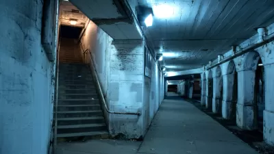 Dark tunnel with staircase