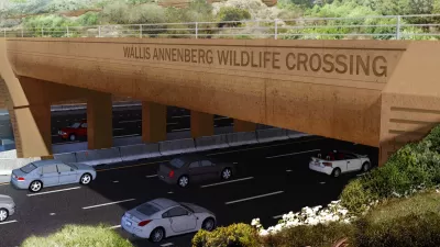 Rendering of wildlife crossing over 101 freeway in Los Angeles County.