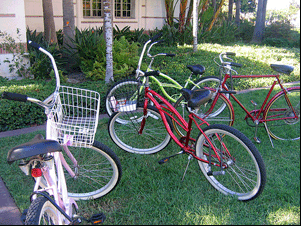 Cruiser bikes on the USC Campus.