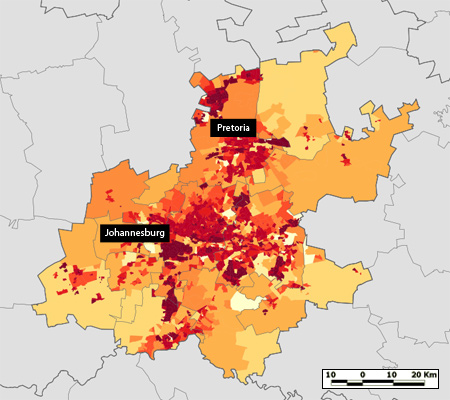 Map of Population Density in Gauteng Province Map of Population Density in Gauteng Province