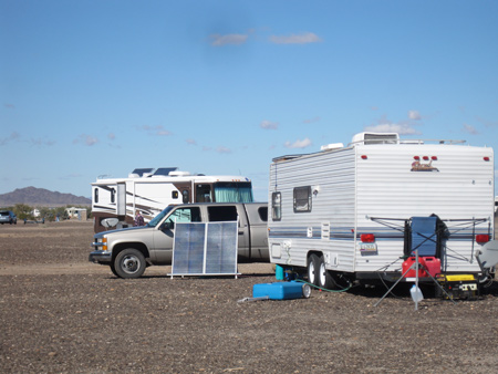 Solar panels are a common site at the LTVA, where RVers are far off the grid.