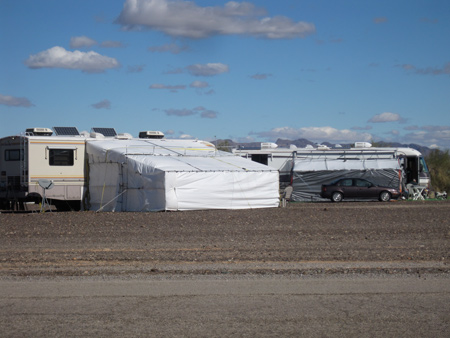 Some campsites even build their own patios and extend the realm of their motorhomes.