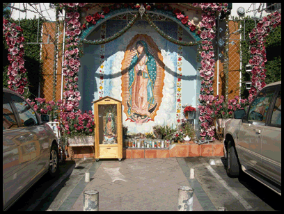 A parking place becomes an altar.